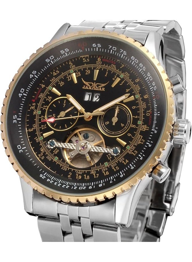 JARAGAR Men's Self Winding Waterproof Automatic Stainless Steel Skeleton Tourbillon Calendar Wrist Watch - Image 3